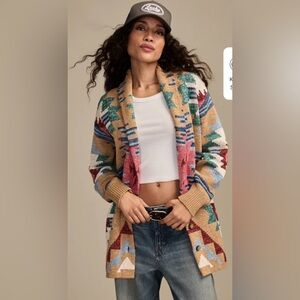 Lucky Brand Southwest Cardigan Khaki Sand Size S NWT